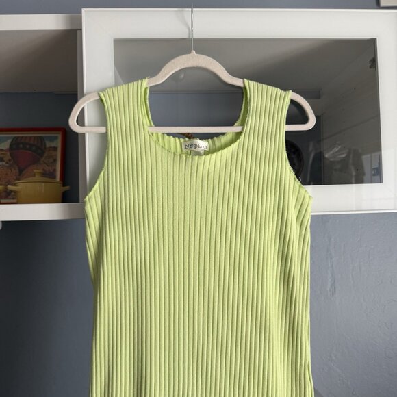Noblu Ribbed Knit Lime Green Maxi Dress Lagenlook Minimalist Size S/M - Picture 2 of 5